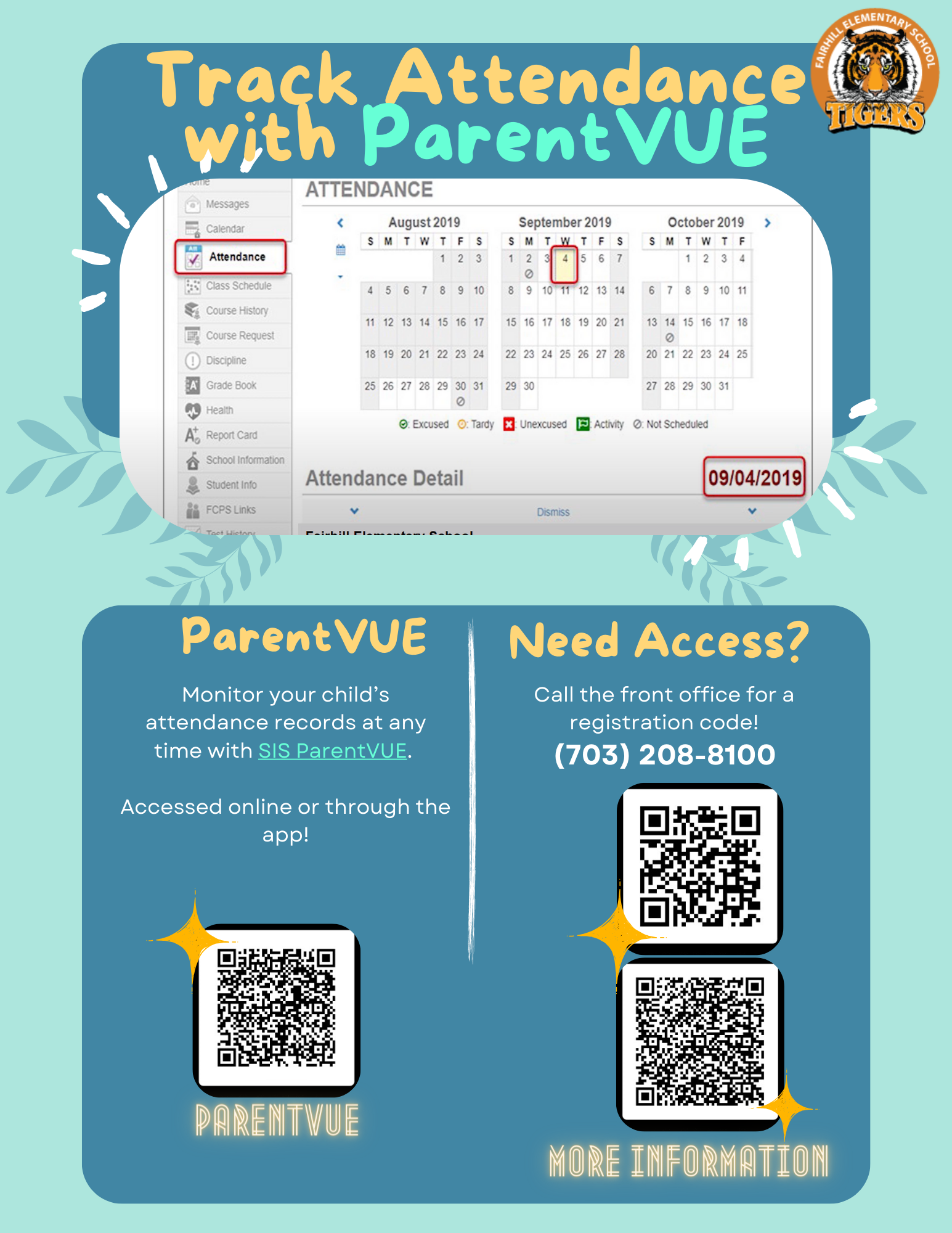 Flyer describing how parents can track attendance with ParentVUE